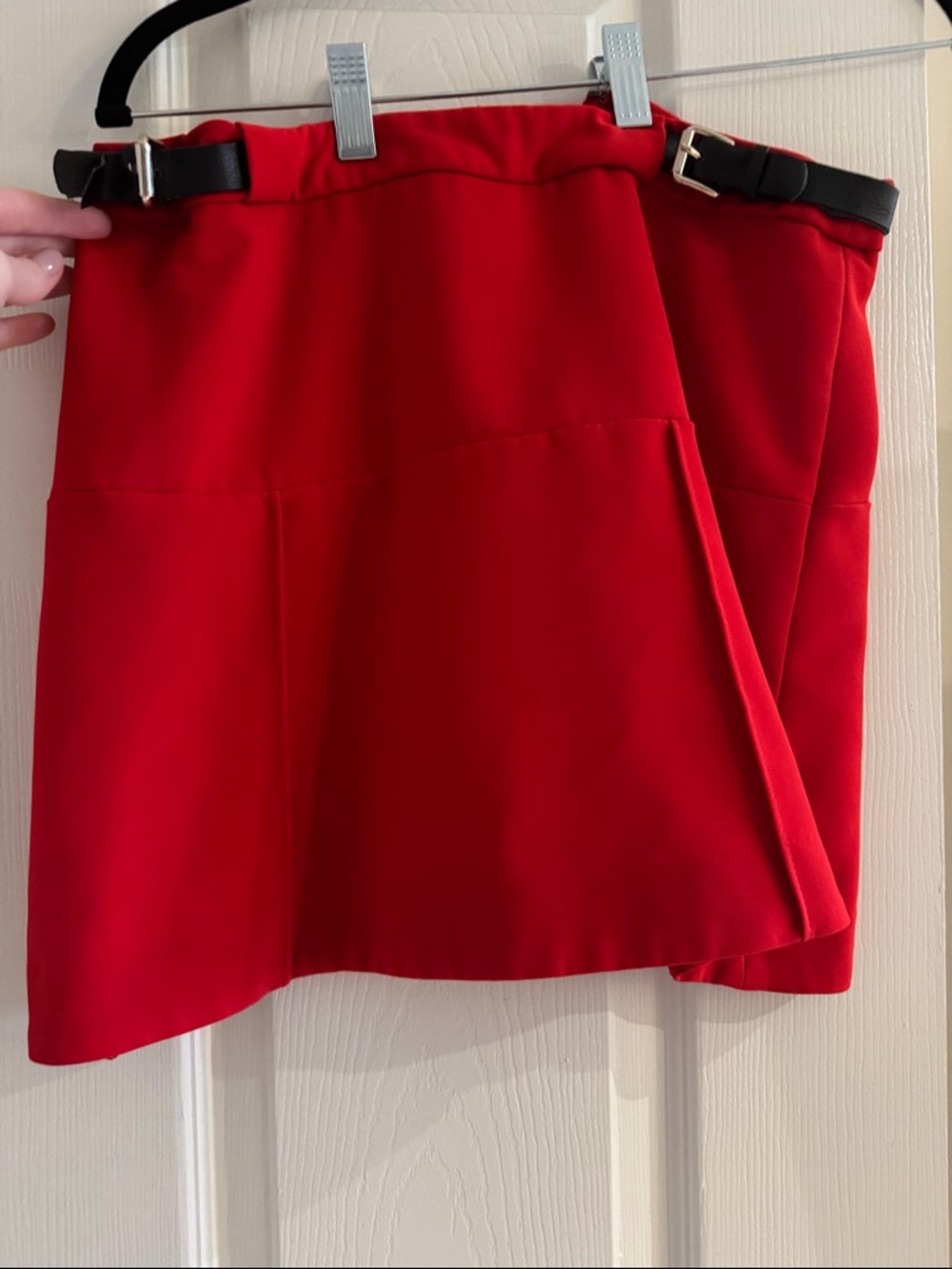 Express Red Mini Skirt with Black Buckle Straps